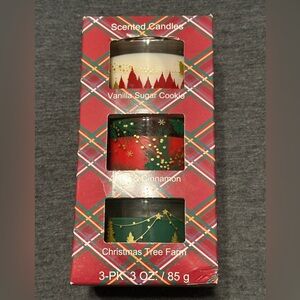 Festive Scented Candle Set-White Vanilla, Red Apple/Cinnamon, Green Xmas Scents